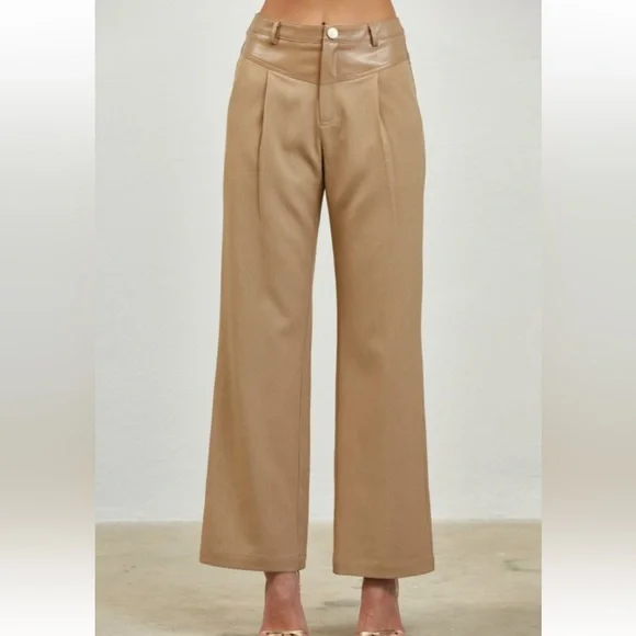 A48. Tan Faux Leather Belted Vest & Pants Set - Picture 8 of 8